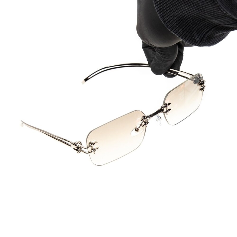 Rimless Gray Gradient Clear Lens Rectangular Silver Frame  Square Men’s Glasses